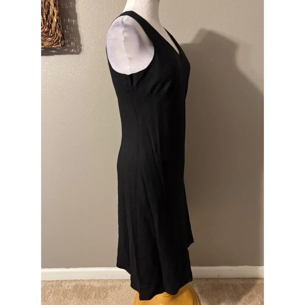 Tribeca Dress 8 Black Linen Blend A Line Sleeveless V Neck Classic